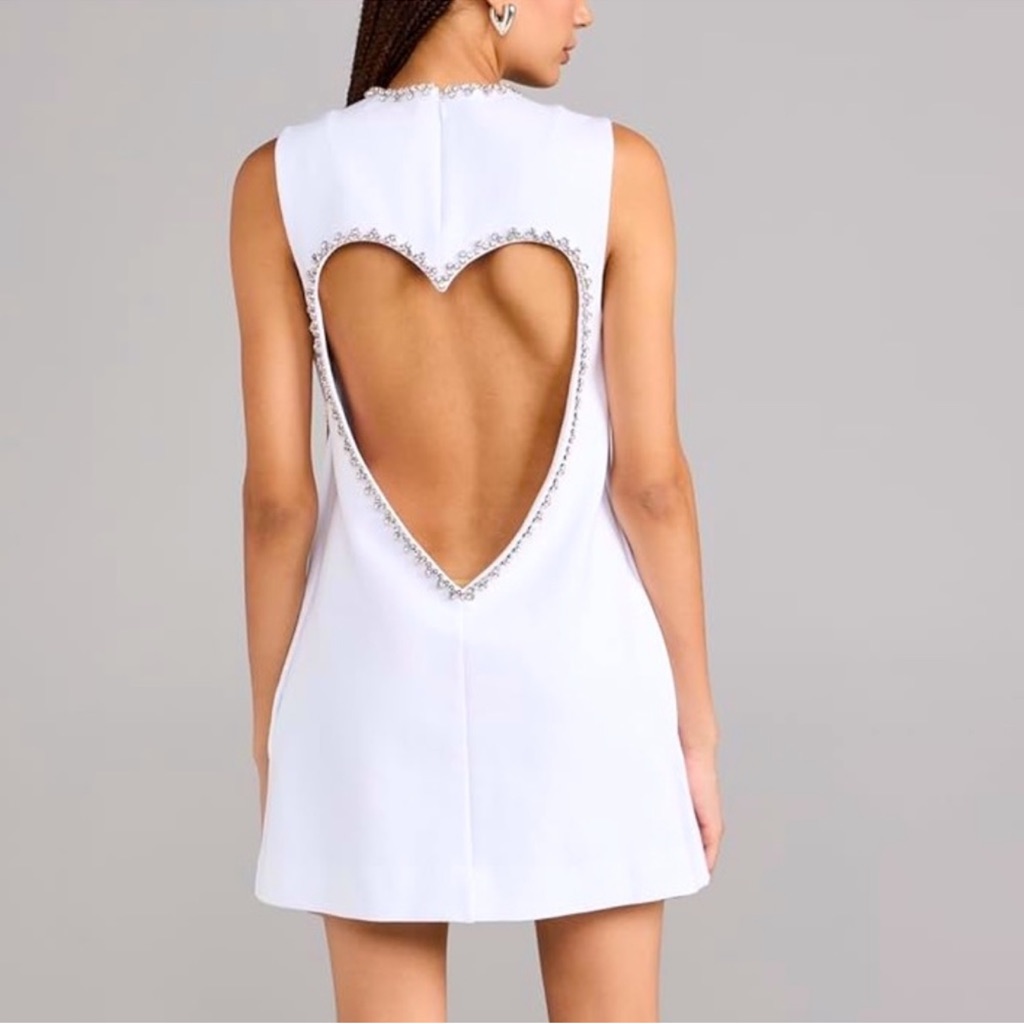 Nwt Area Crystal-Embellished Heart Mini Dress